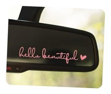 3 x Hello Beautiful Rear View Mirror Decal, Car Mirror Vinyl Decal, Mirror Pink