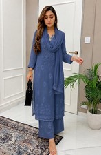 Indian Lucknowi Chikankari Three Piece Suit Ethnic Wear for Women Size 42 M New