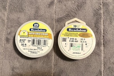 Lot Of 2 -19 Strands Beadalon Bead Stringing Wire Satin Gold Color 2 Different  