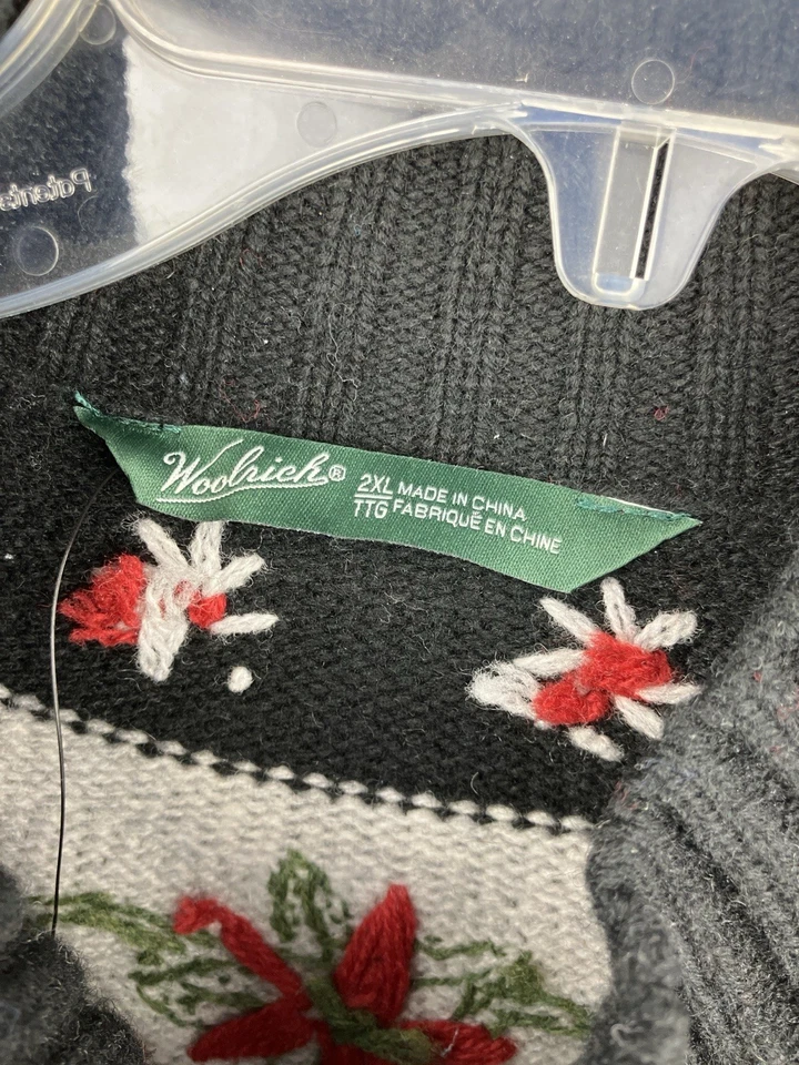 Woolrich Women’s Christmas Poinsettia Cardigan Sweater 2XL  100% Lambswool NWT - Image 2 of 4
