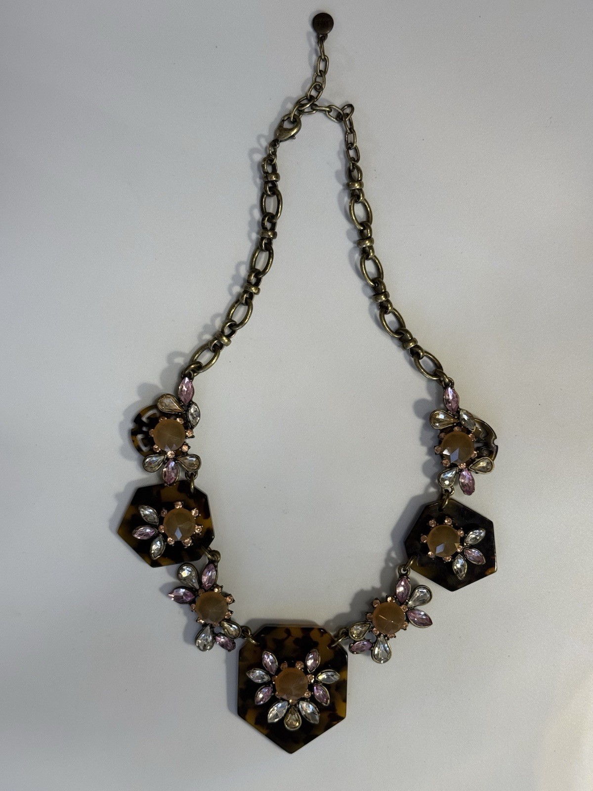 Faux Tortoise Shell Rhinestone Adjustable Necklace - image 1