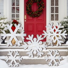 5 Pcs Large Winter Rustic Wooden Snowflake Decorations - Christmas Snowflakes...