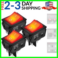 30A 250V Rocker Switch DPST 4 Pin Red Lighted 120V Rocker Toggle Switch ON Of...