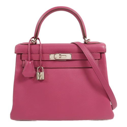 HERMES PHW Kelly 28 2 Way Shoulder Bag Clemence Leather Tosca