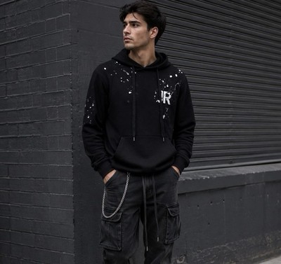 John Richmond Black Hoodie SZ XS Embroidered Paint Splatter Streetwear Unisex