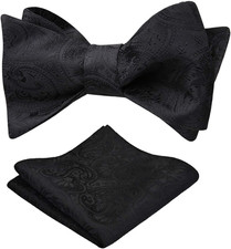 Mens 2Pcs Paisley Jacquard Tuxedo Self Tied Bow Tie with Pocket Square Set