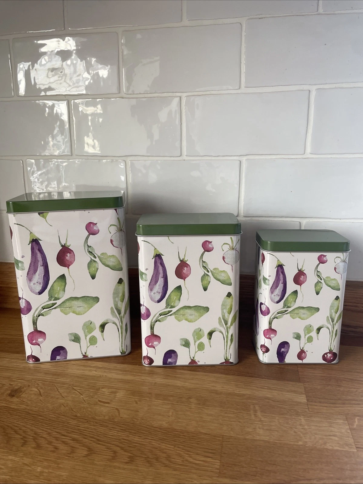 Homegrown Vegetable Storage Tins, Set Of 3