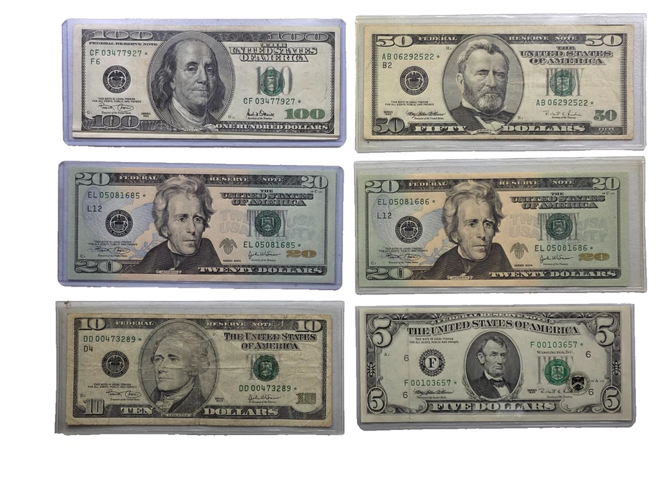 1995 2004 US $100 $50 $20 $10 $5 DOLLAR STAR NOTES LOT #BKAL - Image 4 of 4
