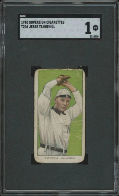1909 T206 JESSE TANNEHILL POOR SOVEREIGN SGC 1 BASEBALL WASHINGTON SENATORS
