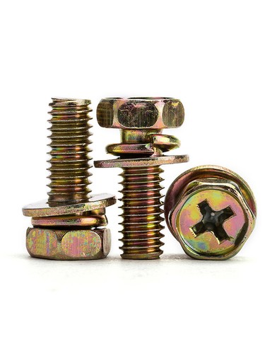 M4-M8 Color Zinc-Plated Phillips Drive Hex Screw Bolts+Flat/Spring Washer Kit - Picture 6 of 13