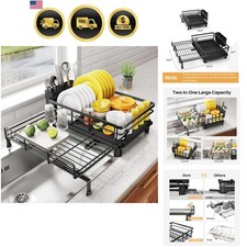 Estante de secado de platos - Estante de platos extensible, escurridor de platos de secado de fregadero grande para K...