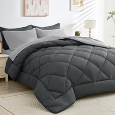 120x98 Comforter Set - 7-Piece All Oversized King Dark Grey Light Grey