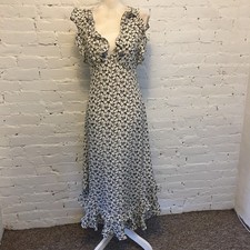 Zimmermann silk flutter sleeve midi dress black & white floral size 2 ruffle hem