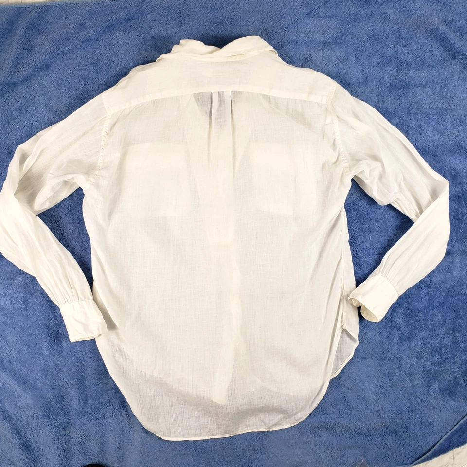 Camisa Ralph Lauren Vintage Mujer 10 Blanca 100% Lino Abotonada Largos Slv Bolsillos Foto 2 de 4