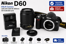 Nikon D60 DSLR Camera AF-S DX 55-200mm f/4-5.6G ED Lens Battery Charger