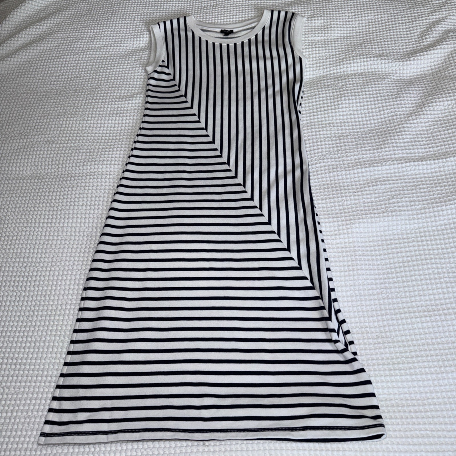 Talbots Petite P Black White Striped Sheath Midi Dress Sleeveless Knit Stretch