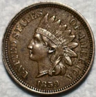 About Uncirculated 1859 Indian Head Cent, Razor-Sharp, Lustrous, 1st Year Issue.