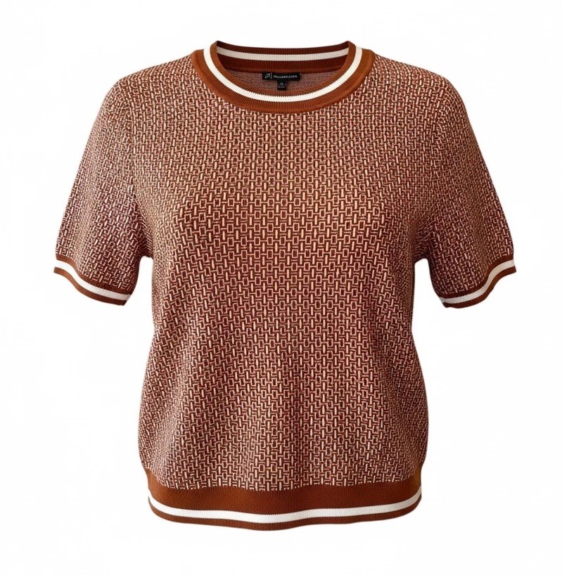 Adrianna Papell NWT Crew Neck Jacquard Patterned Ribbed Classic Knit Top size XL