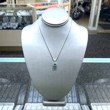 David Yurman Sterling Silver 925 Box Chain Necklace w/ Blue Topaz  Diamonds 17"