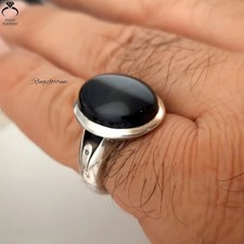 Premium Handmade Natural Yemeni Aqeeq Black Agate Stone Ring