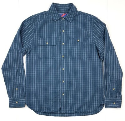 Best Made Co Mens Shirt Long Sleeve Size Medium Plaid Blue Cotton Elbow Patches