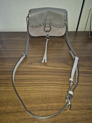 Rebecca Minkoff Women s Gray Mini Studded Flap Crossbody, Chain Strap, Mag