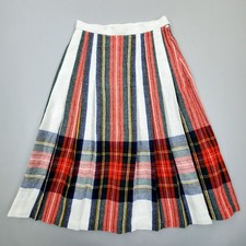 Vintage 80s Koret Academia School Girl Red Tartan Plaid Wool Pleated Skirt Sz 10