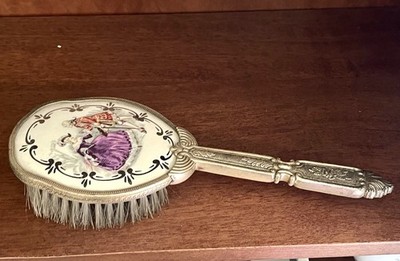 Antique Limoges Porcelain Victorian Vanity Brush with Courting Scene RARE Piece