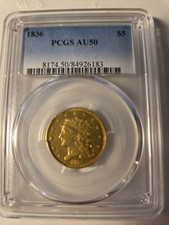 1836 $5 Gold Classic Head Half Eagle AU-50 PCGS-GREAT LUSTER (LOOKS LIKE A 58)