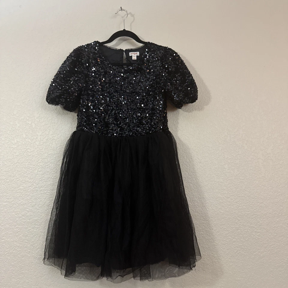 NWOT Cat & Jack girls' black sequin and tulle short-sleeve party dress Size XL - Image 2 of 4