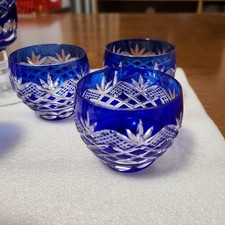 Blue cut glass sake set of 6 pieces Edo Kiriko