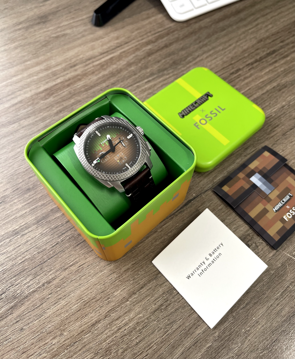 Set of 2】Minecraft x Fossil Limited Watch LE1205 Deep slate