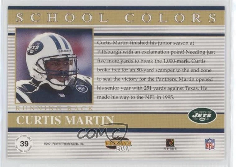 2001 Pacific Invincible School Colors /2750 Curtis Martin #39 HOF - Image 2 of 2