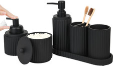 Black Bathroom Accessories Set 6 Pcs - Toothbrush Holder,Lotion Soap Dispenser,F