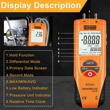ZIBOO ET1015 Digital Manometer, Dual Port Differential Pressure Gauge, &plusmn;100 PSI&