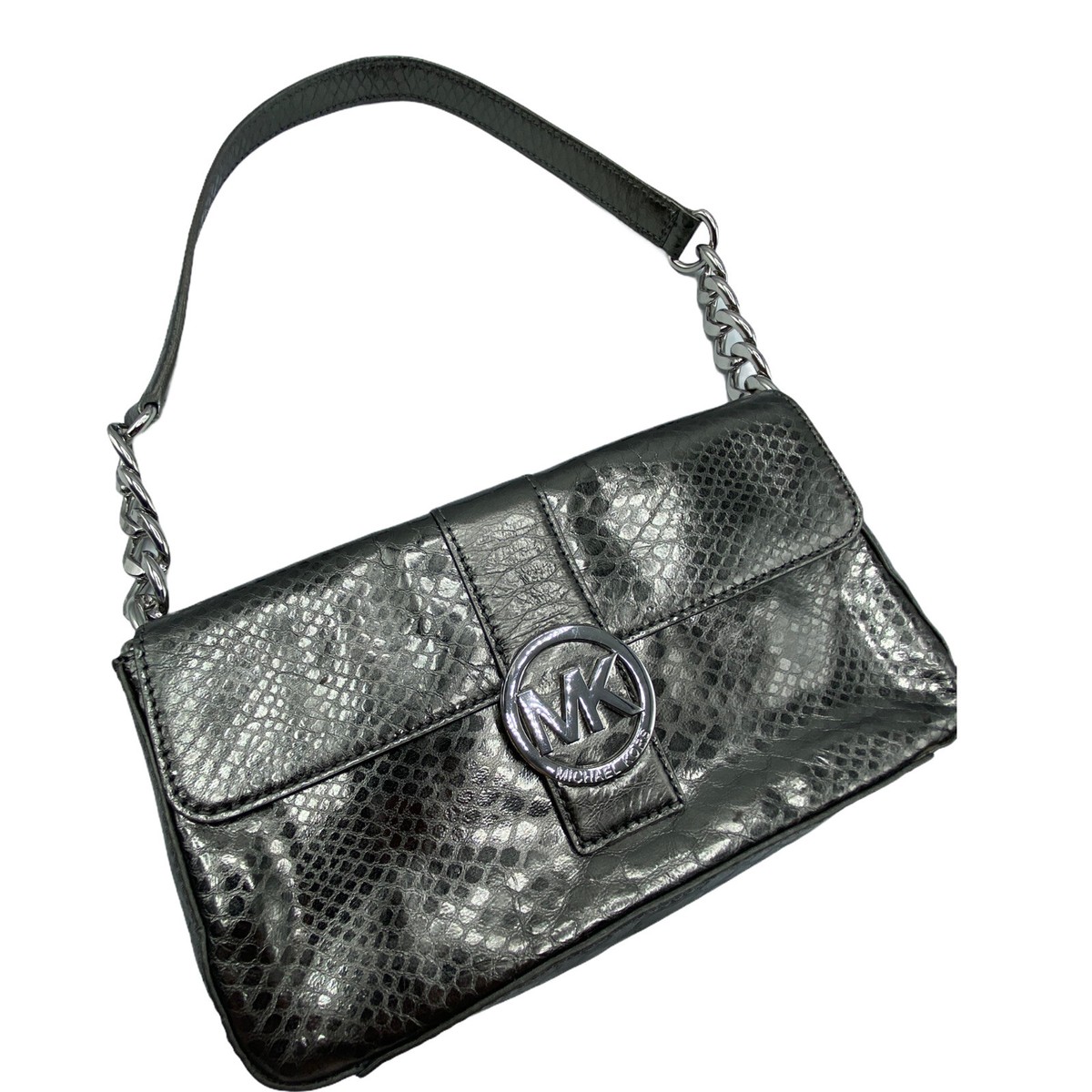 Michael Kors Fulton Gunmetal Python Leather Gunmetal Gray Metallic