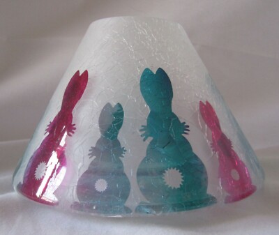 Yankee Candle Cotton Tails Bright Pink Teal Jar Shade Crackle Glass NEW #1508054