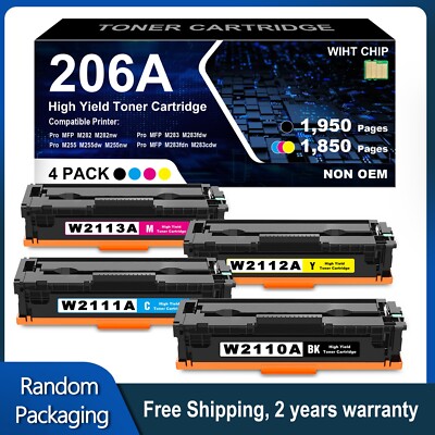 With Chip 206A 4-Pack Toner Compatible for HP LaserJet MFP M282nw M255dw M283cdw