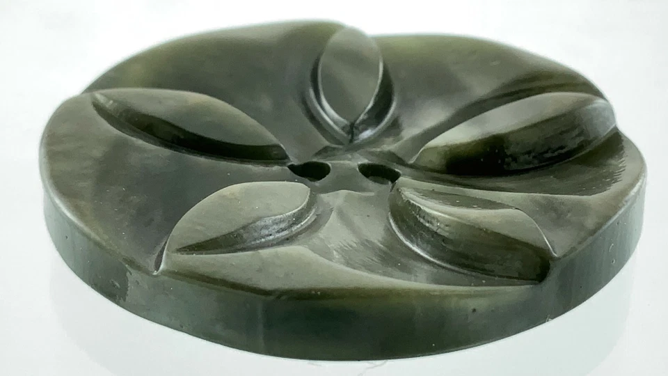 Vintage Molded Plastic Black Marble Garment Button 1.3in Floral Pattern 207B - Image 3 of 4
