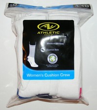 Women's 10 Pair Cushion Crew Socks Shoe Size 4-10 Moisture Wicking Athletic
