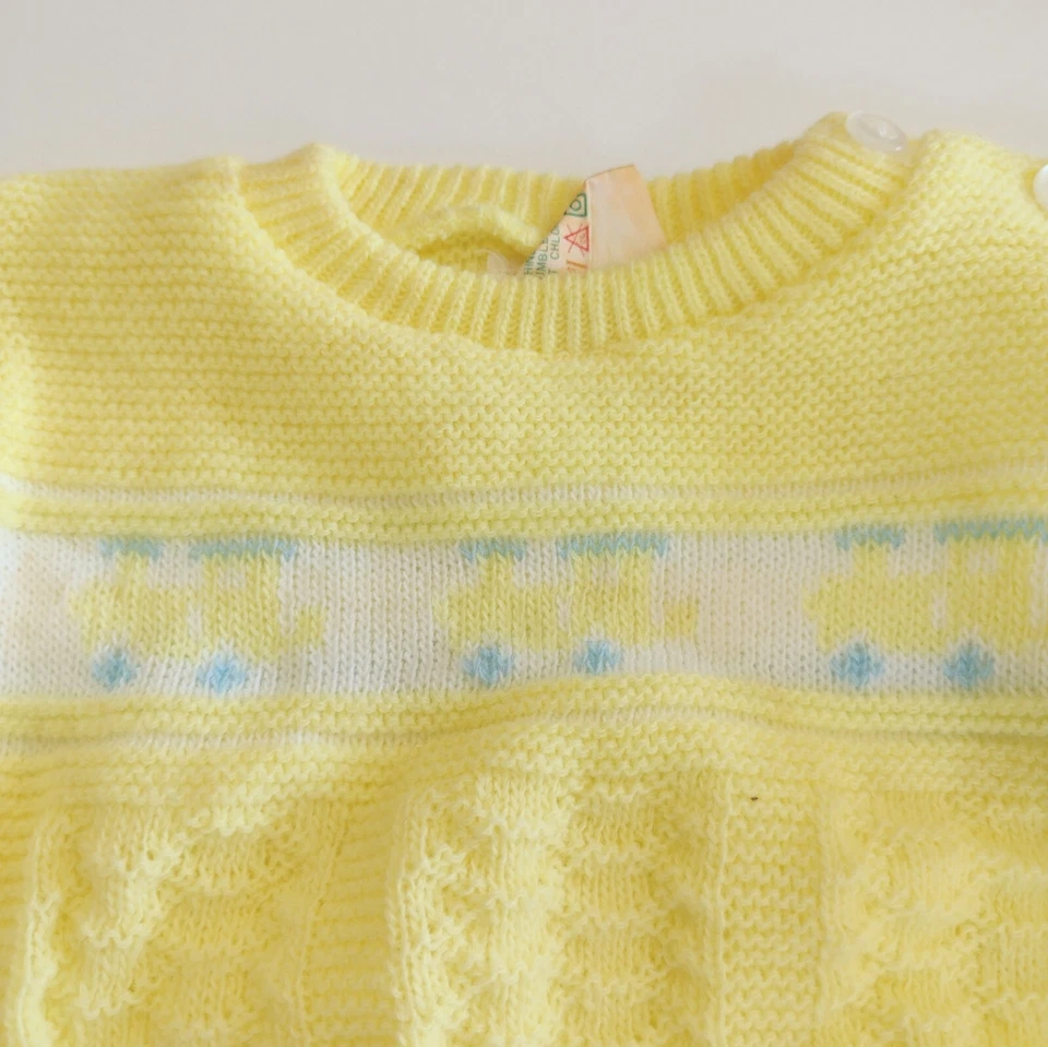Vintage Soft Spun Infant 0-6 Mos Bright Yellow Knit 2pc Outfit Set Sweater Pants - Image 4 of 4