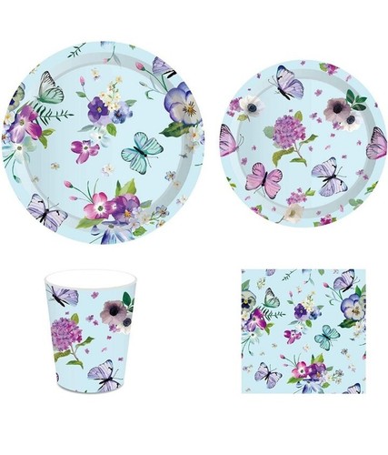 Butterflies Party Supplies Serves 8, 44 pcs Includes Plates, Cups and Napkins