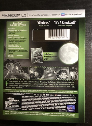Frankenweenie (Blu ray + DVD) w/DMC Glow In The Dark SlipCover+Lithograph - Picture 5 of 9