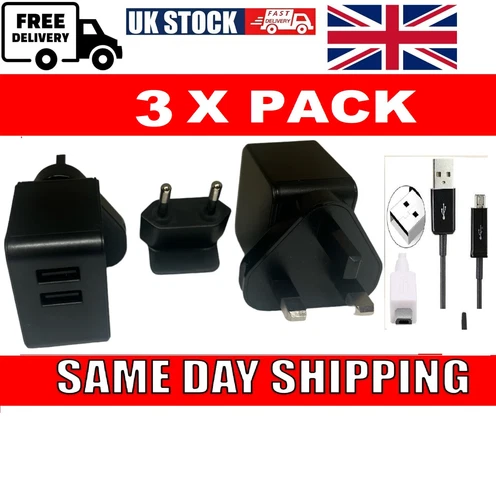 3 X Amazon Fire Kindle Genuine Original CE Mains Charger & Micro USB Data Cable
