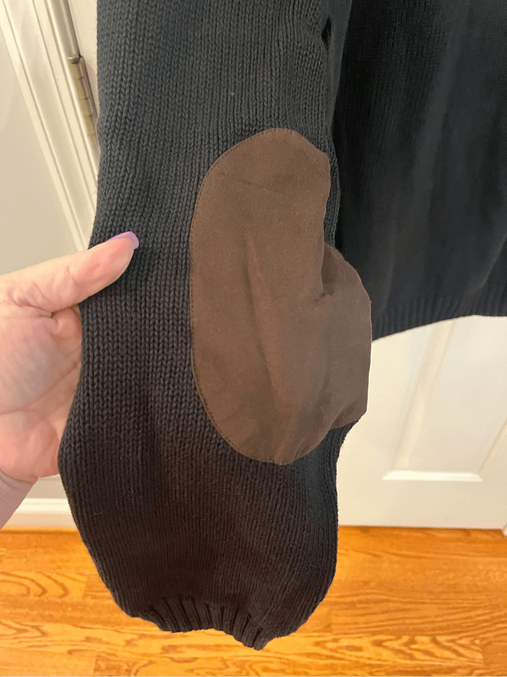 Chaps Black Mock Button Neck Elbow Patch Sweater … - image 6