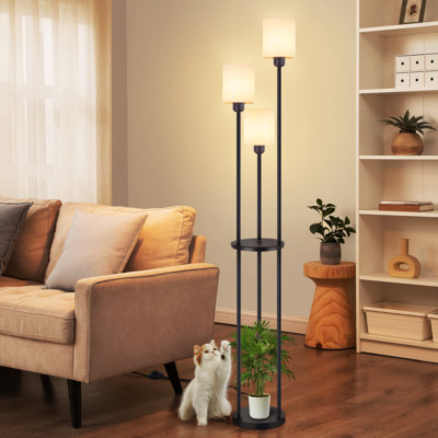 E27 Stehleuchte LED mit Rund Regal Max.12kg Leselampe Wohnzimmer Standleuchte