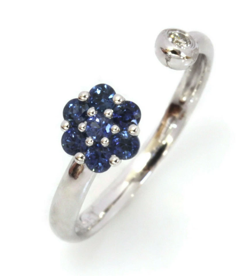0.45 ctw Natural Blue Sapphire & Diamond Solid 14k White Gold Open Cluster Ring - Image 2 of 4