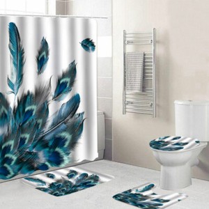 Peacock-Feather-Bathroom-Shower-Curtain-Bath-Mat-Toilet-Lid-Cover-Rug-Sets-Decor