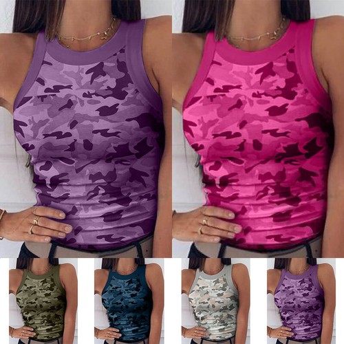 Women Sexy Summer Camouflage Tops T-shirts Camisole Vest Tank Tube Slim Jogging - Picture 4 of 17