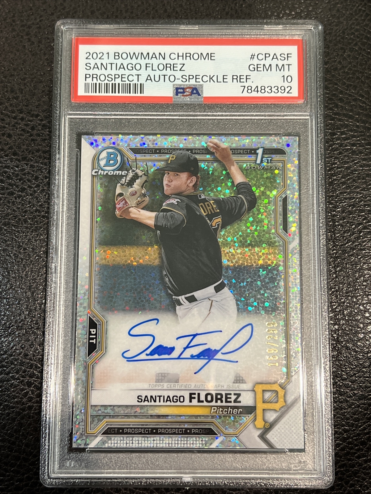 Santiago Florez 2021 Bowman Chrome 1st Year Speckle Refractor Auto /299 PSA 10